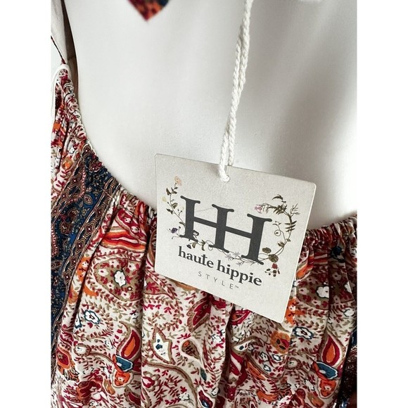NWT Haute Hippie Boho Fairy Floral  Flutter Sleeve Maxi Dress open Back Size 6 - Picture 7 of 9